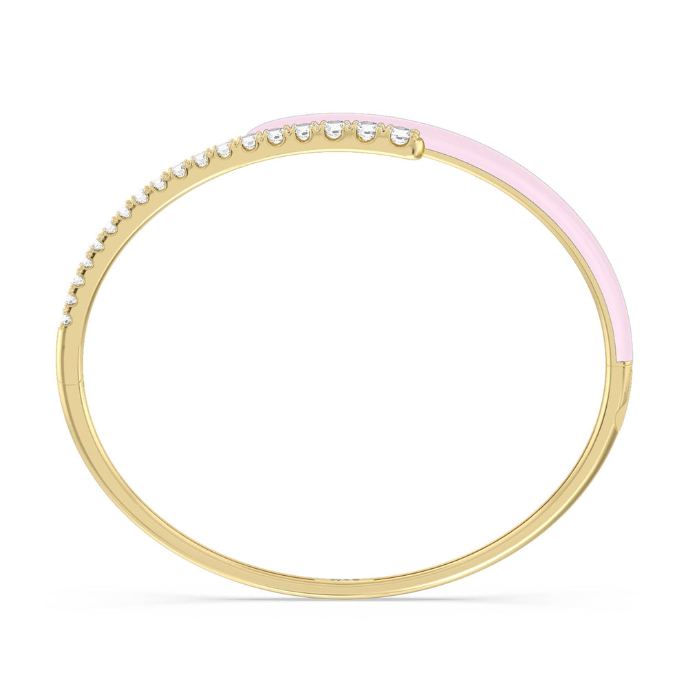 Half Diamond Bangle in Ceramic with Lavender Rose Cut Diamond in 14KT Yellow Gold view 3
