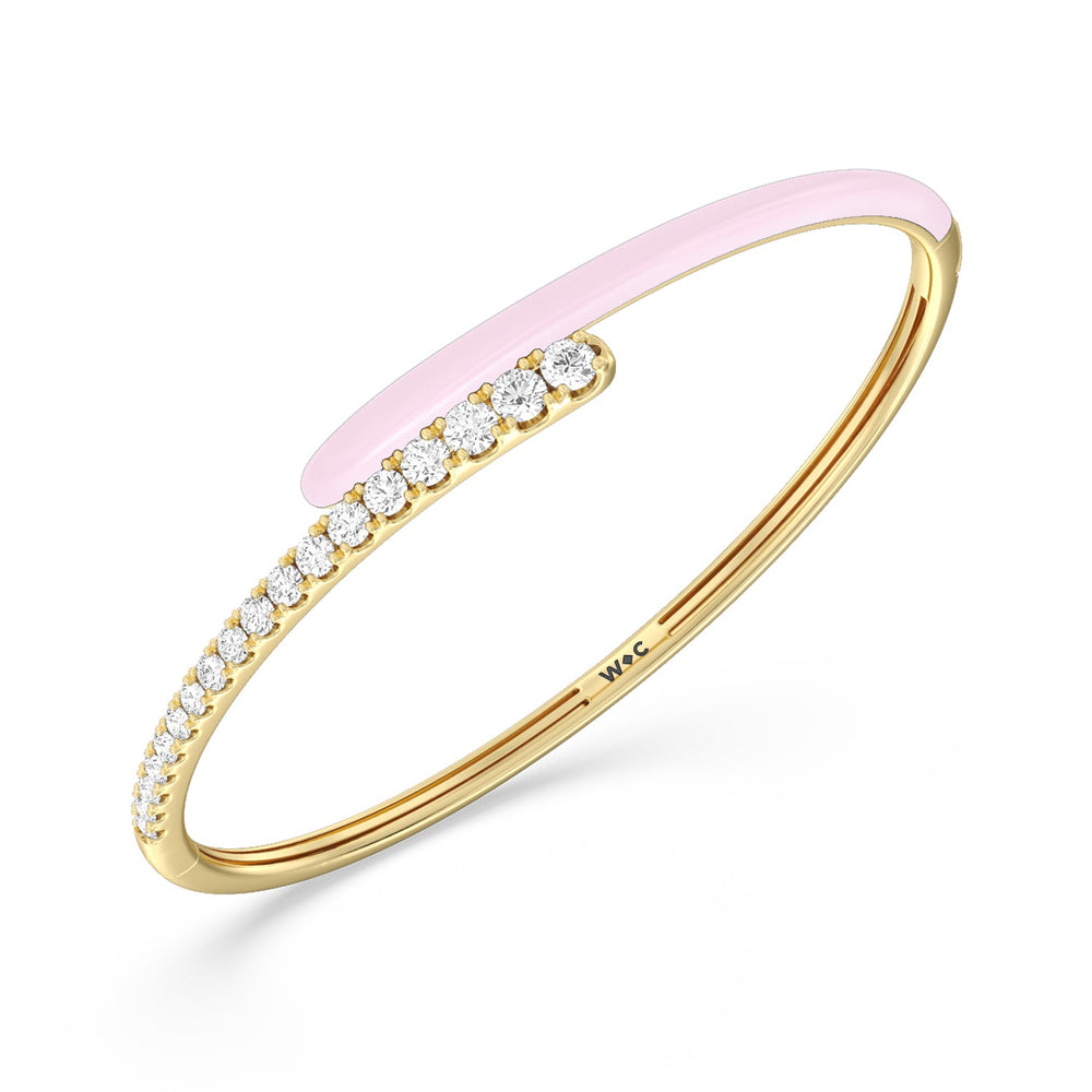 Half Diamond Bangle in Ceramic with Lavender Rose Cut Diamond in 14KT Yellow Gold view 2
