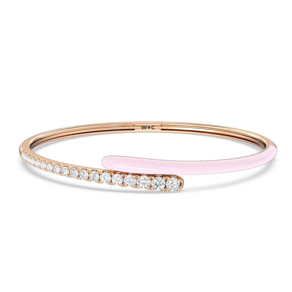 Half Diamond Bangle in Ceramic with Lavender Rose Cut Diamond in 14KT Rose Gold view 1
