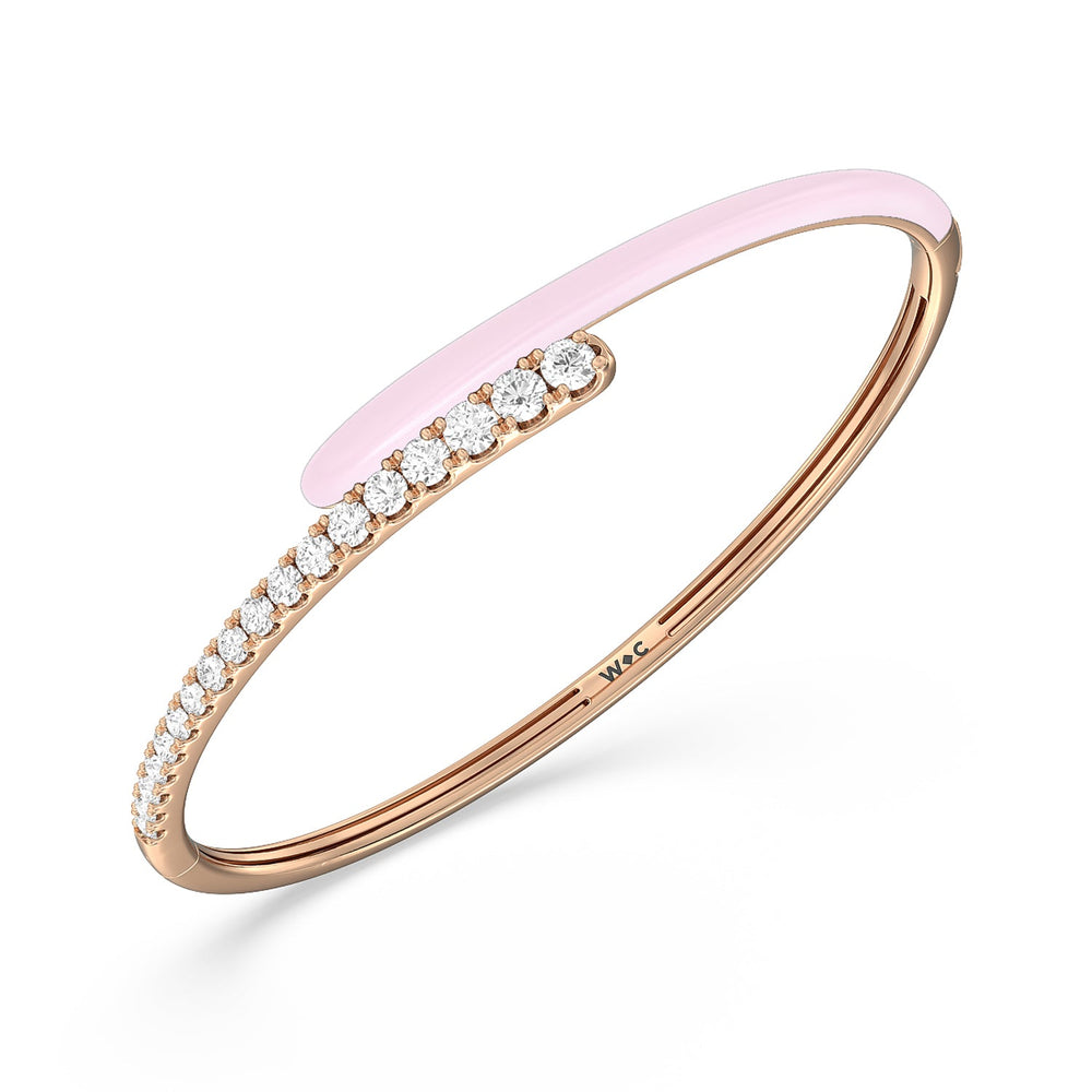 Half Diamond Bangle in Ceramic with Lavender Rose Cut Diamond in 14KT Rose Gold view 2
