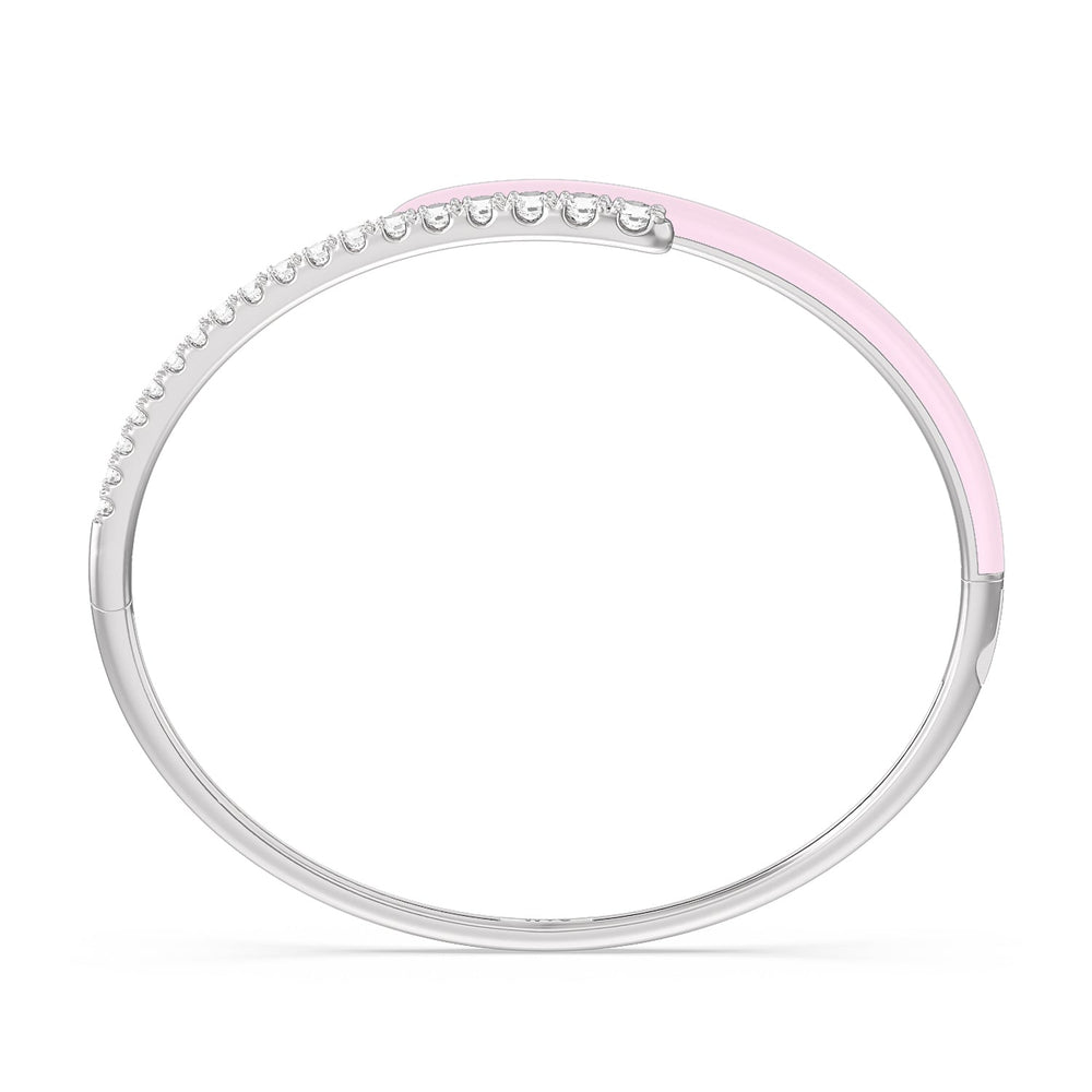 Half Diamond Bangle in Ceramic with Lavender Rose Cut Diamond in 14KT White Gold view 3
