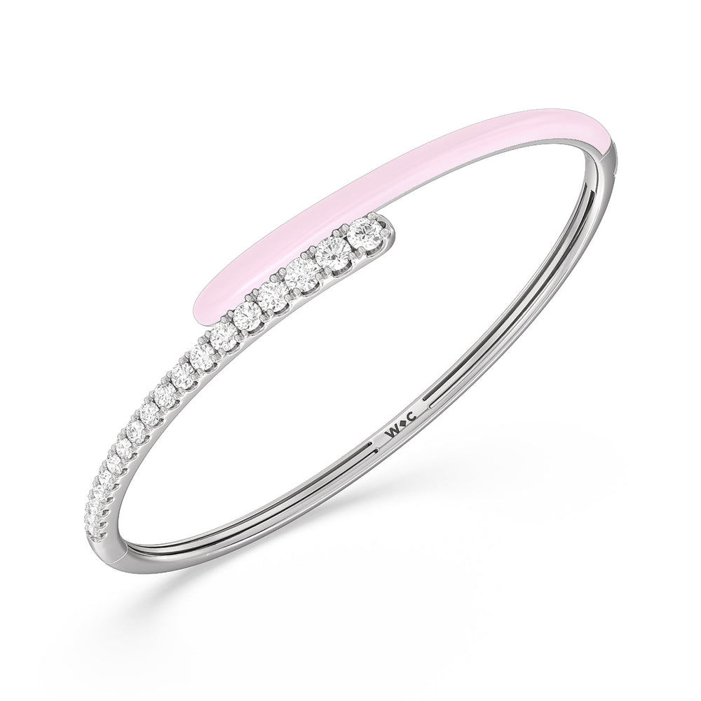 Half Diamond Bangle in Ceramic with Lavender Rose Cut Diamond in 14KT White Gold view 2
