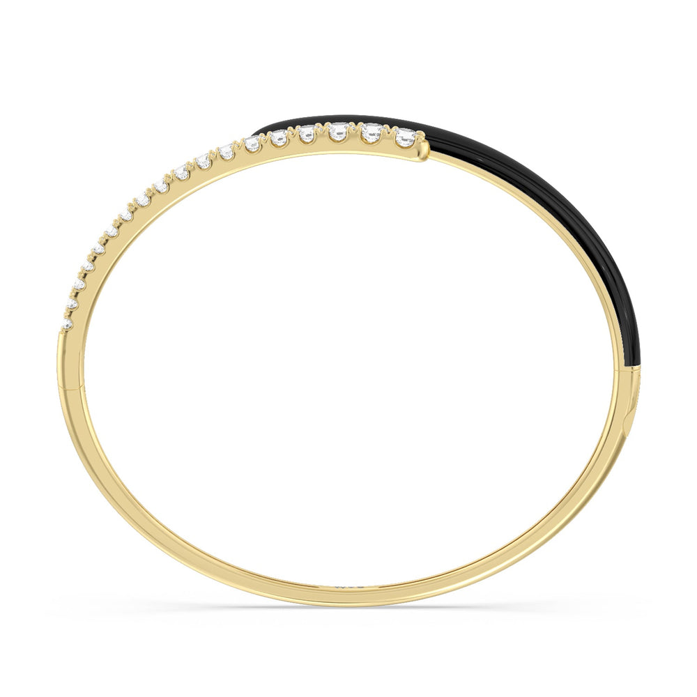 Half Diamond Bangle in Ceramic with Midnight Cut Diamond in 14KT Yellow Gold view 3
