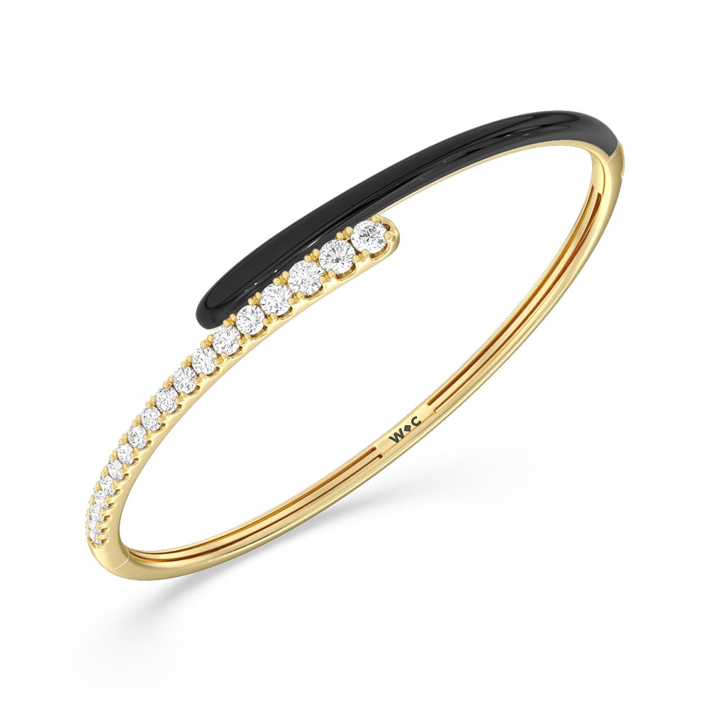 Half Diamond Bangle in Ceramic with Midnight Cut Diamond in 14KT Yellow Gold view 2
