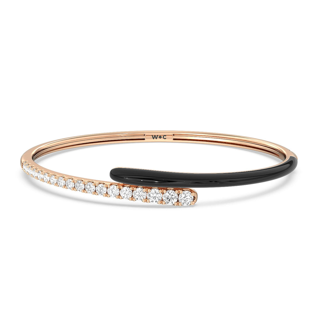 Half Diamond Bangle in Ceramic with Midnight Cut Diamond in 14KT Rose Gold view 1
