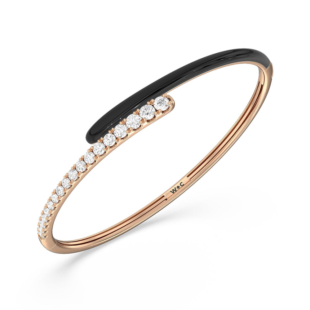 Half Diamond Bangle in Ceramic with Midnight Cut Diamond in 14KT Rose Gold view 2
