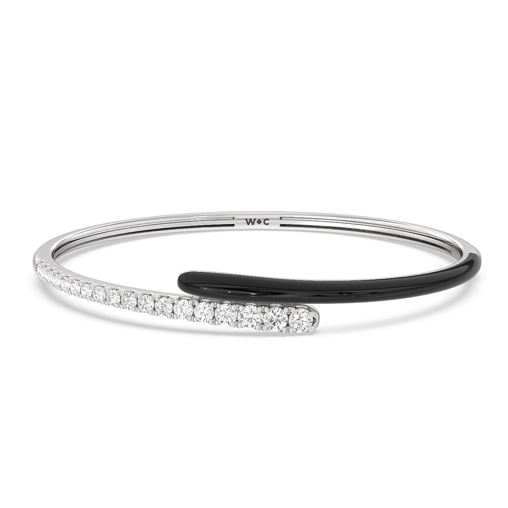 Half Diamond Bangle in Ceramic with Midnight Cut Diamond in 14KT White Gold view 1
