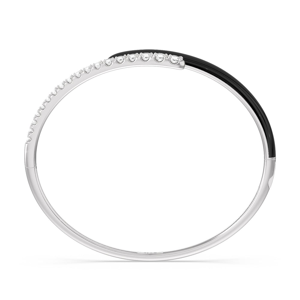 Half Diamond Bangle in Ceramic with Midnight Cut Diamond in 14KT White Gold view 3
