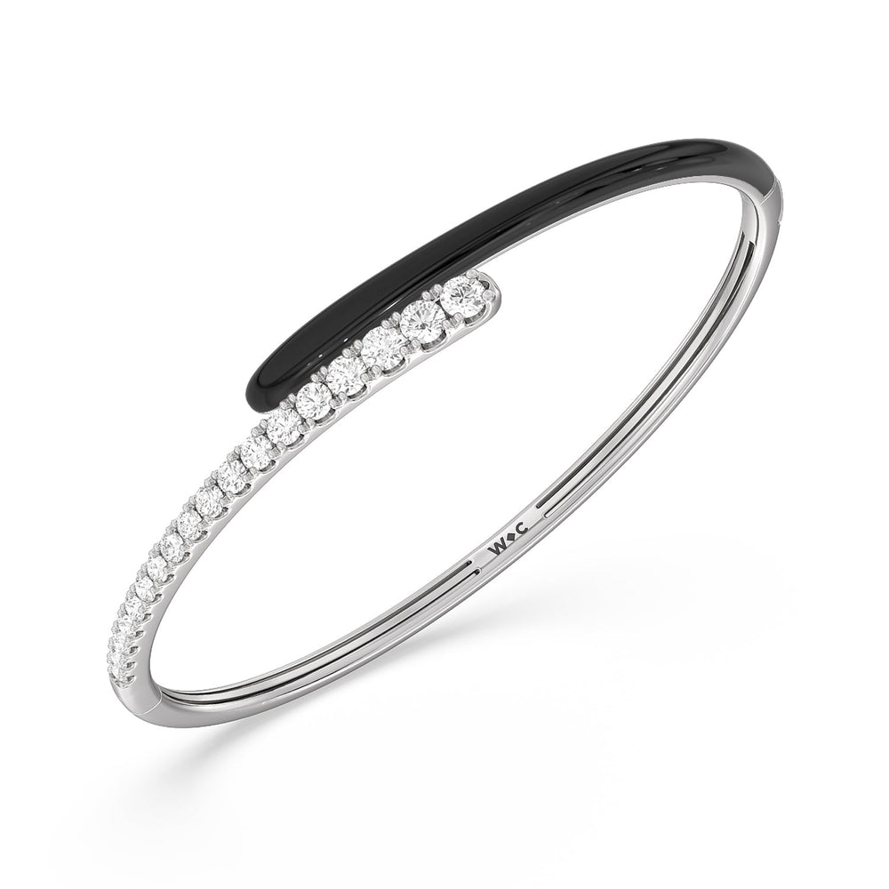 Half Diamond Bangle in Ceramic with Midnight Cut Diamond in 14KT White Gold view 2
