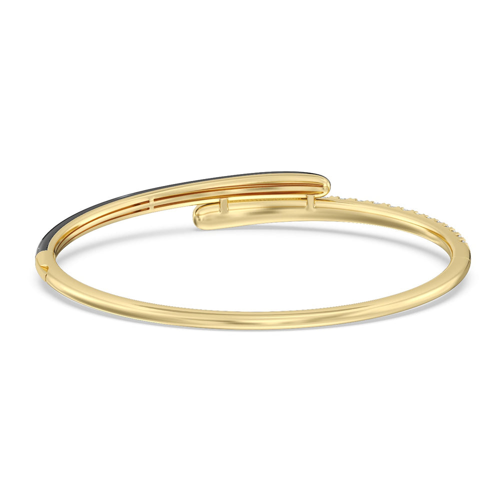 Half Diamond Bangle in Ceramic with Midnight Cut Diamond in 14KT Yellow Gold view 4
