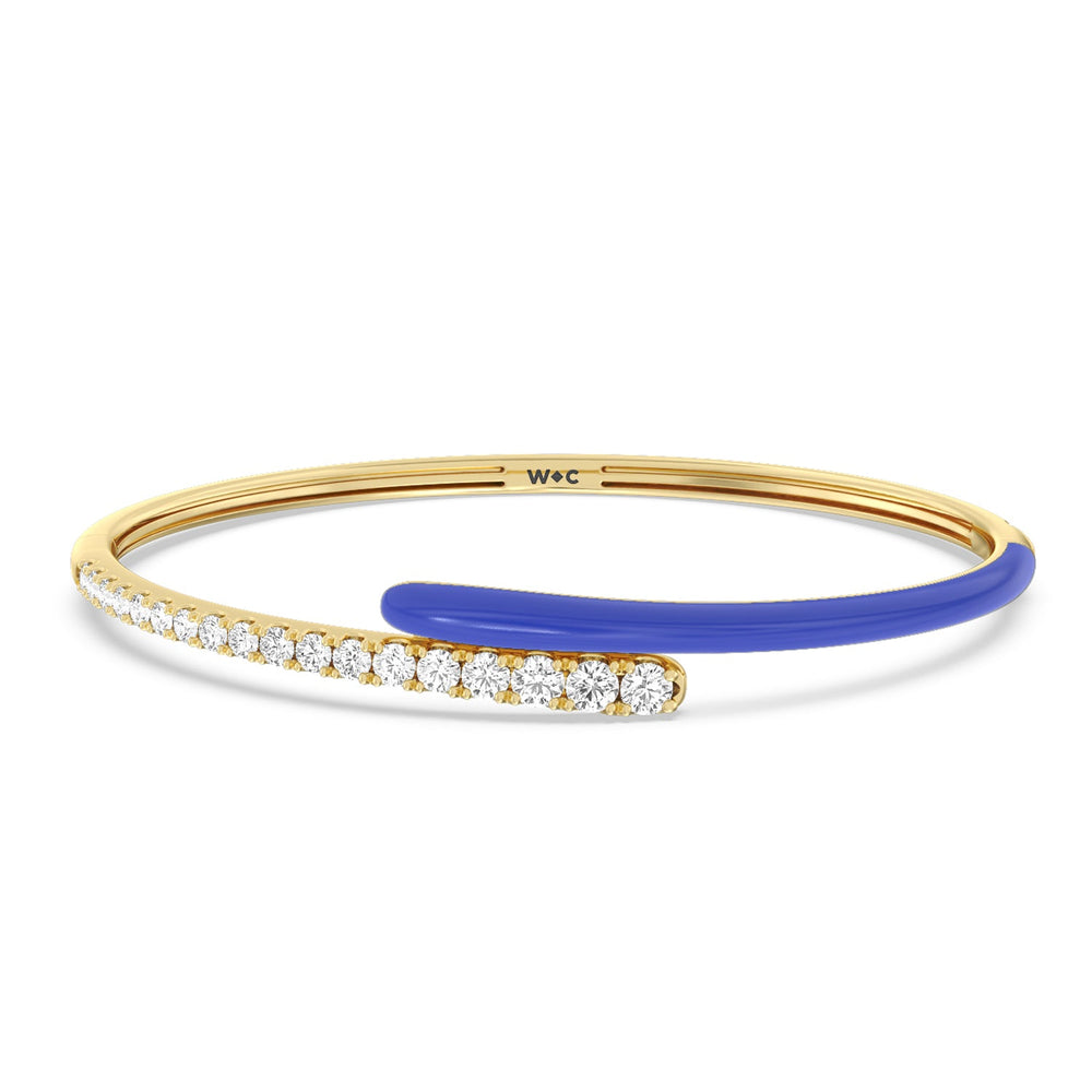 Half Diamond Bangle in Ceramic with Cobalt Cut Diamond in 14KT Yellow Gold view 1
