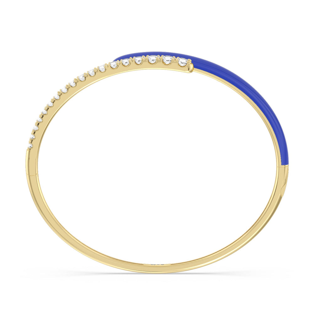 Half Diamond Bangle in Ceramic with Cobalt Cut Diamond in 14KT Yellow Gold view 3
