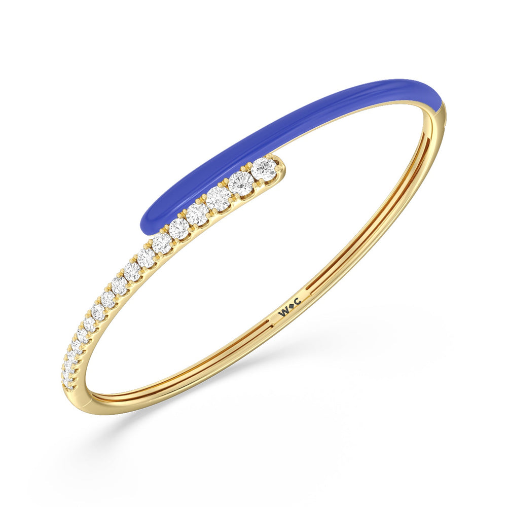 Half Diamond Bangle in Ceramic with Cobalt Cut Diamond in 14KT Yellow Gold view 2
