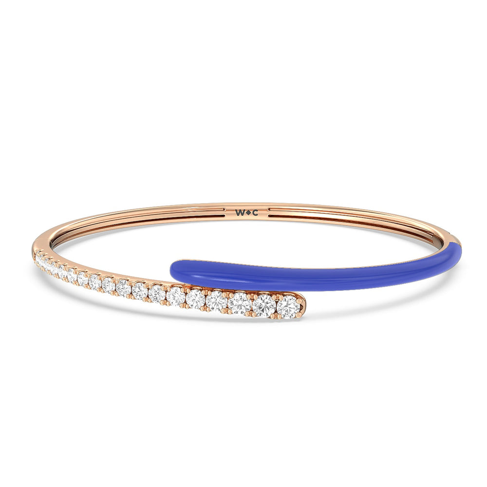 Half Diamond Bangle in Ceramic with Cobalt Cut Diamond in 14KT Rose Gold view 1
