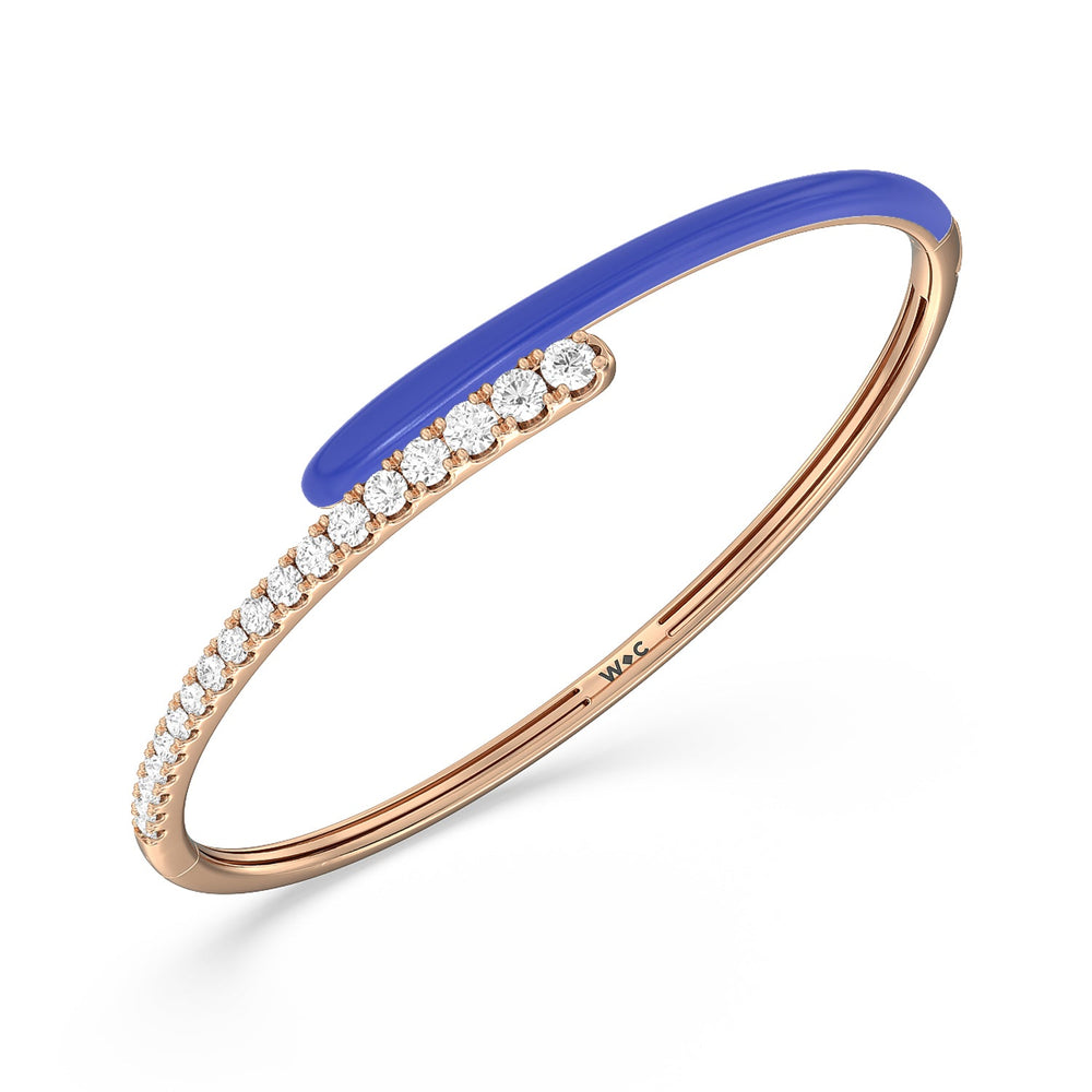 Half Diamond Bangle in Ceramic with Cobalt Cut Diamond in 14KT Rose Gold view 2
