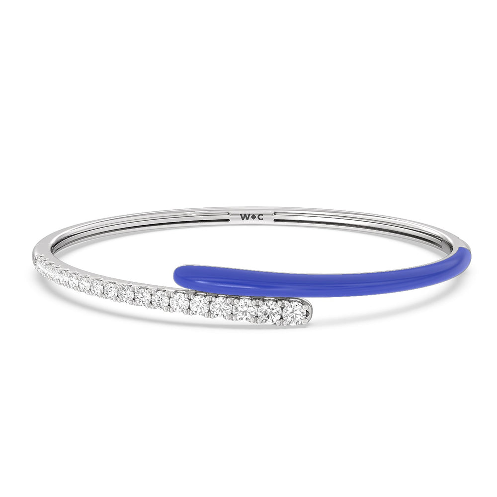 Half Diamond Bangle in Ceramic with Cobalt Cut Diamond in 14KT White Gold view 1
