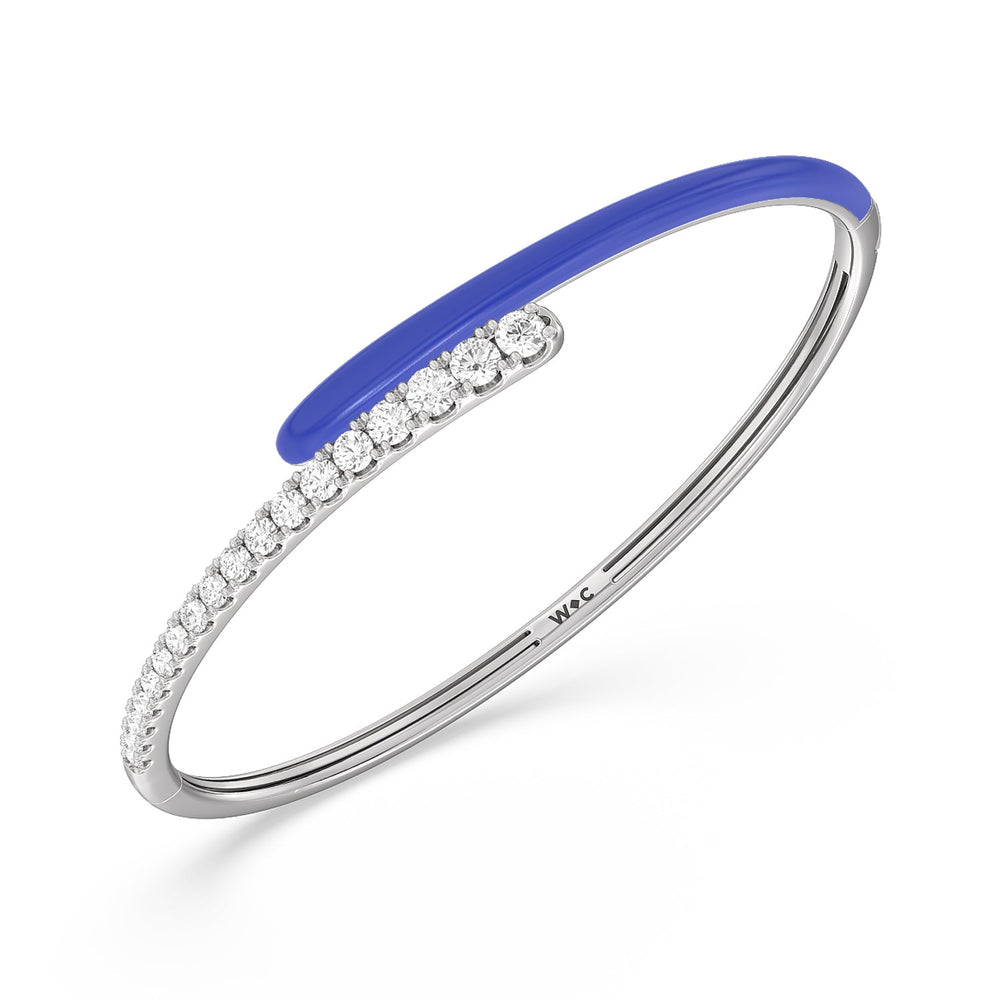 Half Diamond Bangle in Ceramic with Cobalt Cut Diamond in 14KT White Gold view 2
