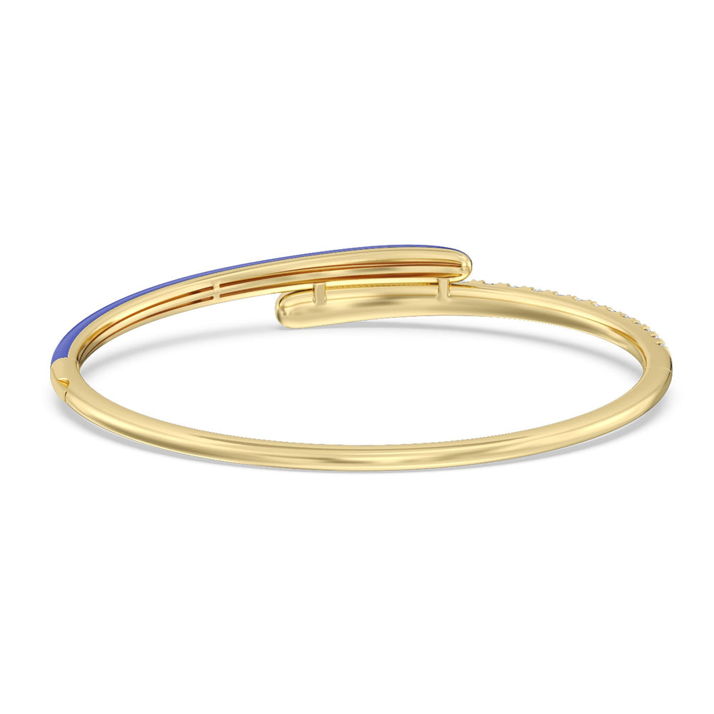 Half Diamond Bangle in Ceramic with Cobalt Cut Diamond in 14KT Yellow Gold view 4
