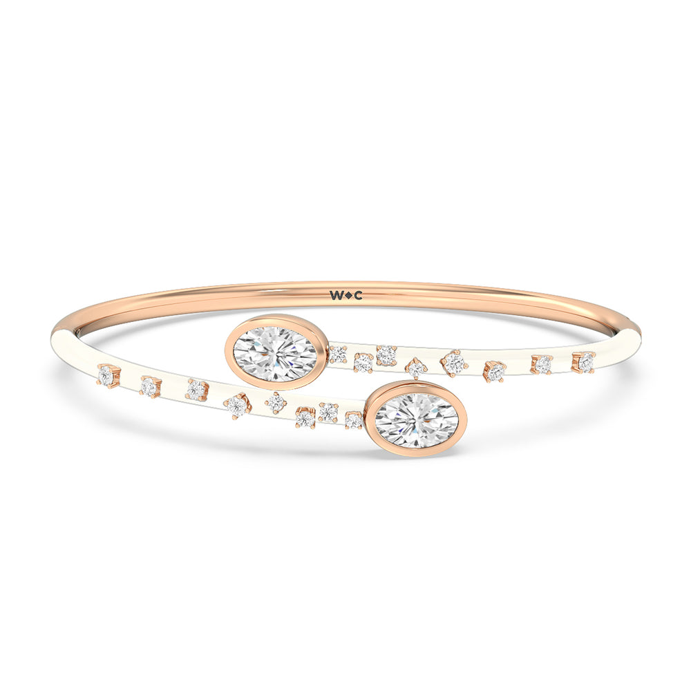 Open Bypass Half Bangle in Ceramic with Frost Cut Diamond in 14KT Rose Gold view 1
