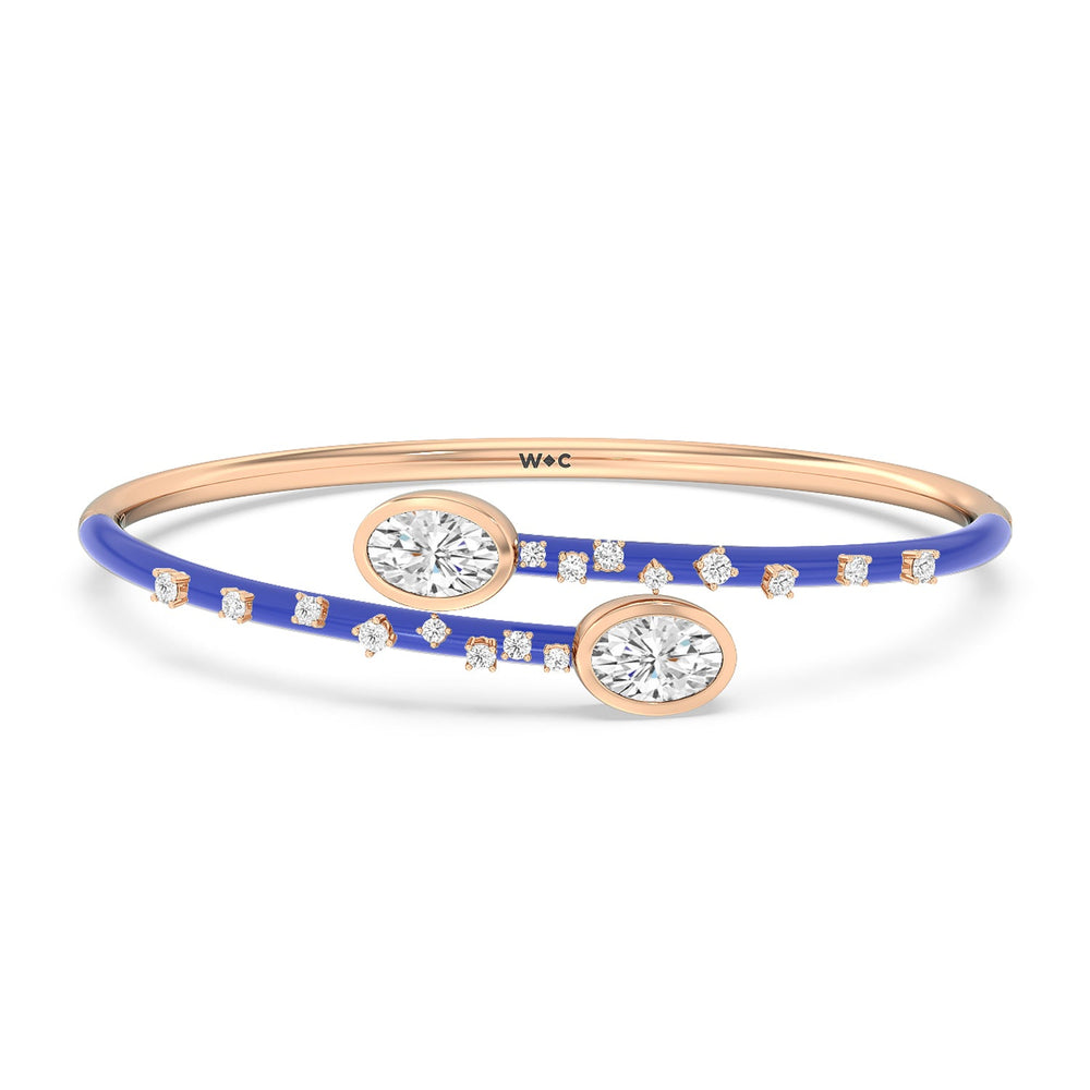 Open Bypass Half Bangle in Ceramic with Cobalt Cut Diamond in 14KT Rose Gold view 1
