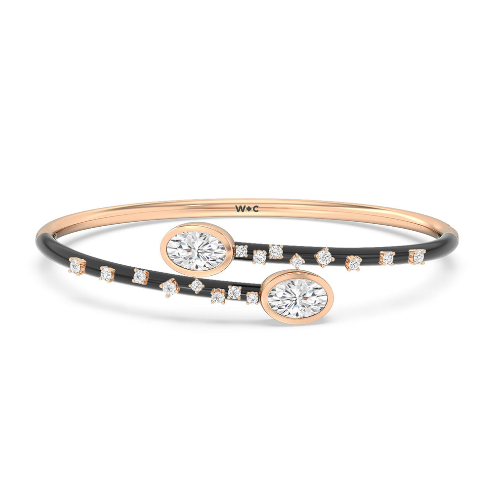 Open Bypass Half Bangle in Ceramic with Midnight Cut Diamond in 14KT Rose Gold view 1

