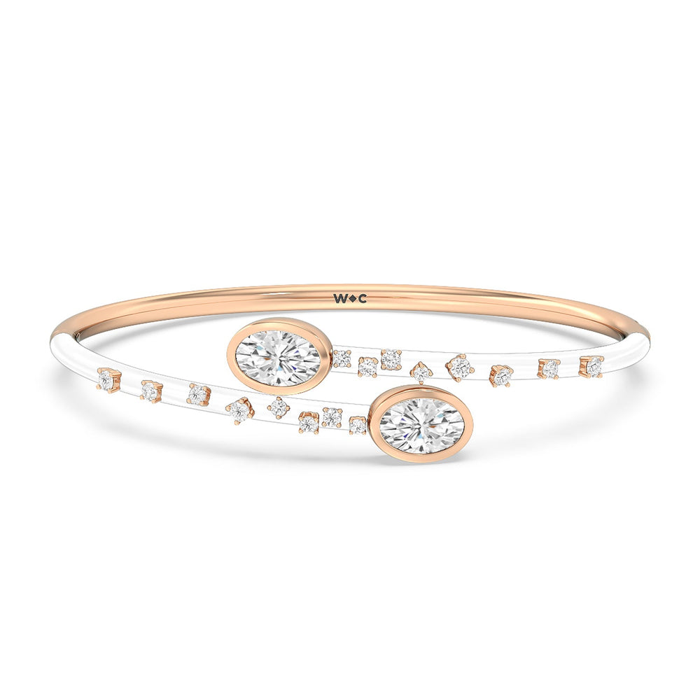 Open Bypass Half Bangle in Ceramic with Snow Cut Diamond in 14KT Rose Gold view 1
