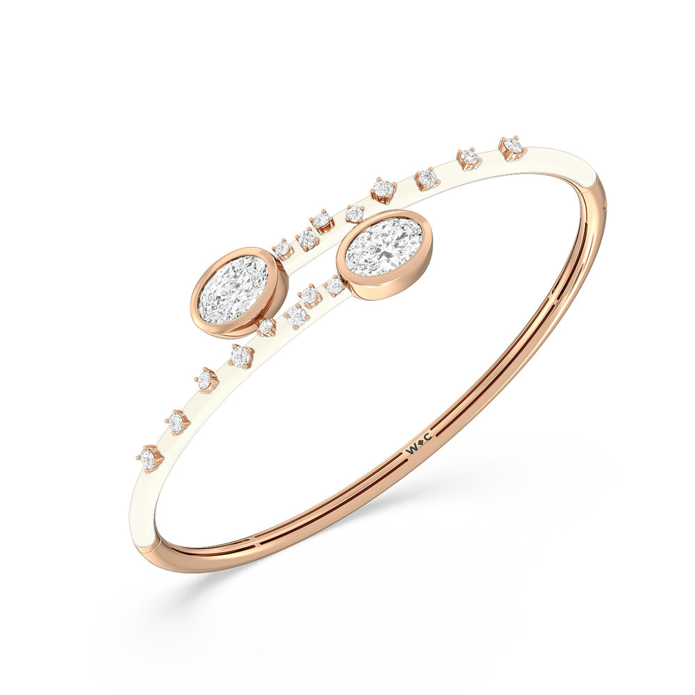Open Bypass Half Bangle in Ceramic with Frost Cut Diamond in 14KT Rose Gold view 3
