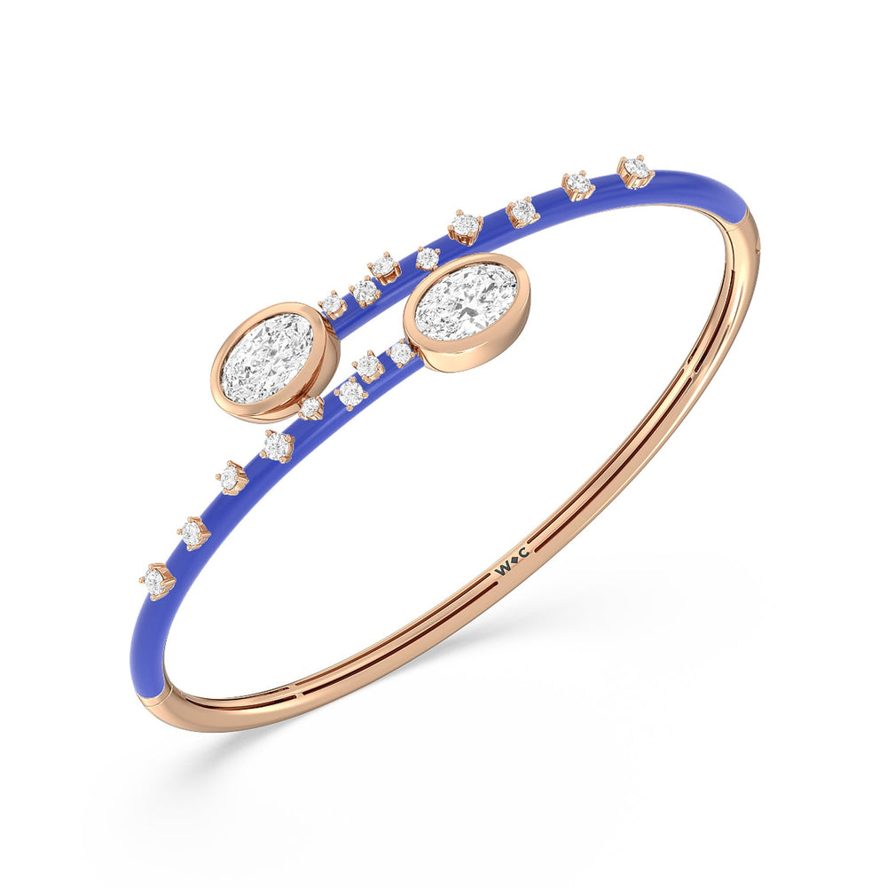 Open Bypass Half Bangle in Ceramic with Cobalt Cut Diamond in 14KT Rose Gold view 3
