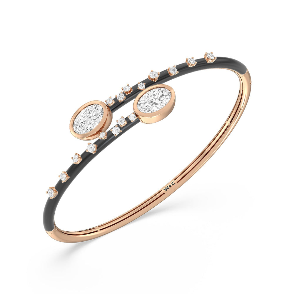 Open Bypass Half Bangle in Ceramic with Midnight Cut Diamond in 14KT Rose Gold view 3
