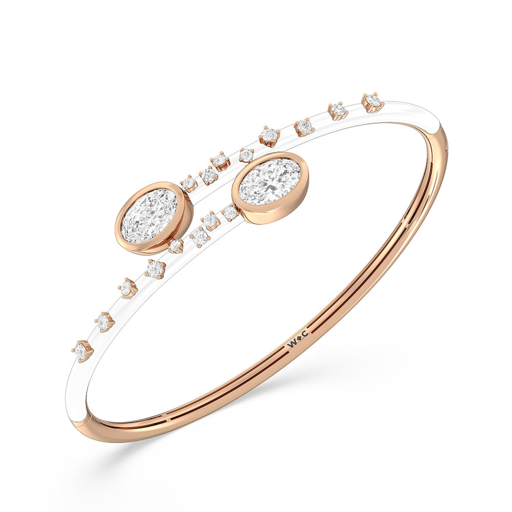 Open Bypass Half Bangle in Ceramic with Snow Cut Diamond in 14KT Rose Gold view 2
