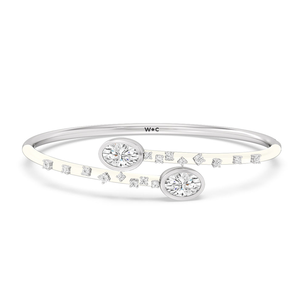 Open Bypass Half Bangle in Ceramic with Frost Cut Diamond in 14KT White Gold view 1
