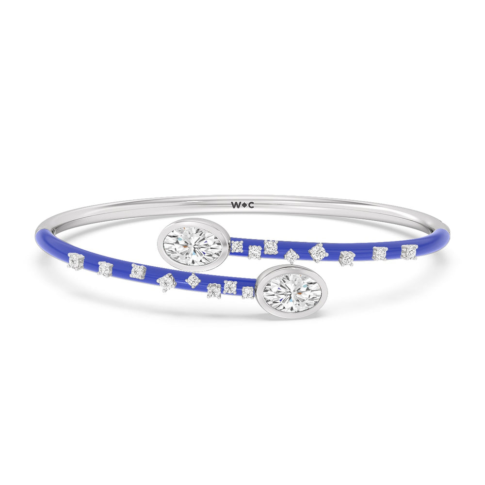 Open Bypass Half Bangle in Ceramic with Cobalt Cut Diamond in 14KT White Gold view 1
