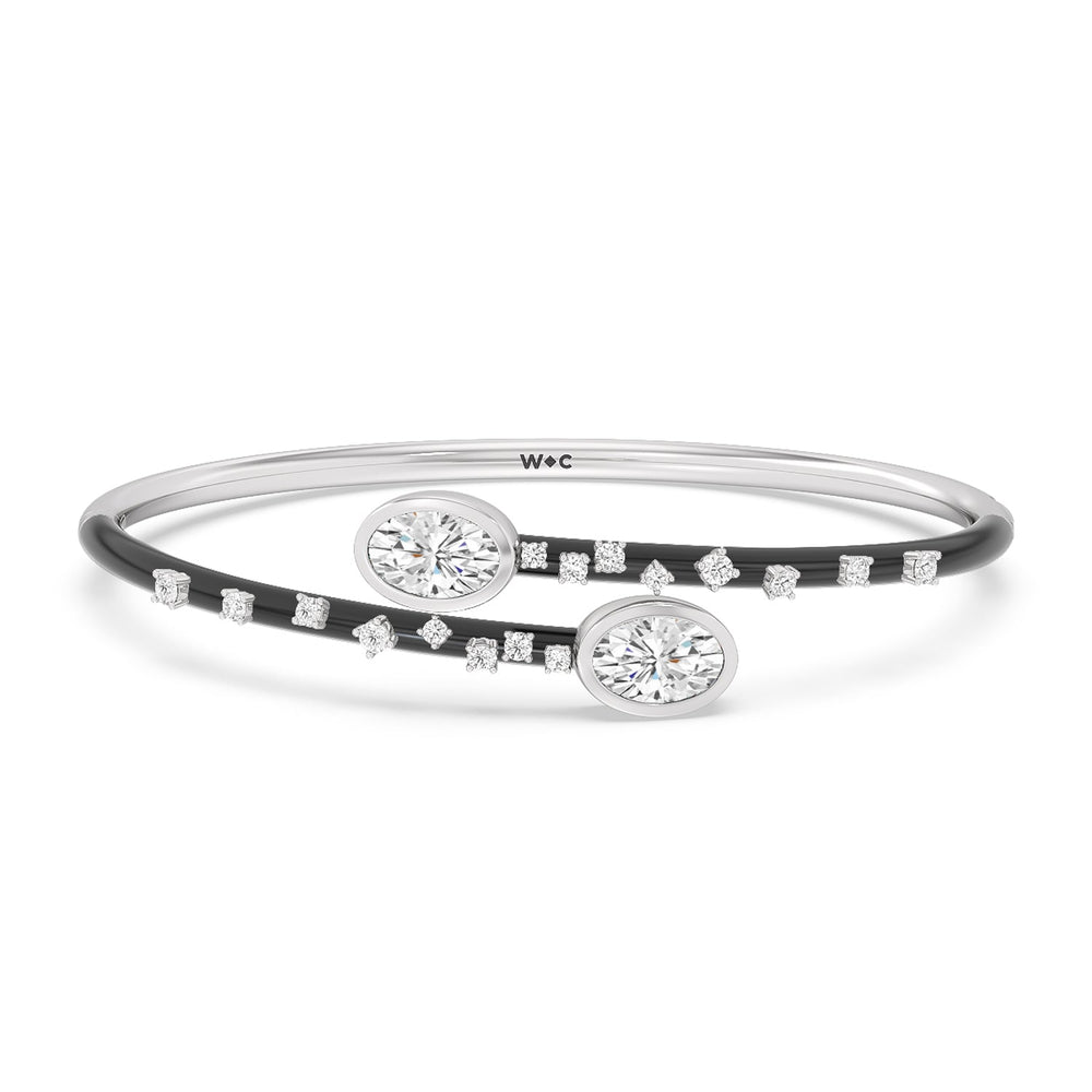 Open Bypass Half Bangle in Ceramic with Midnight Cut Diamond in 14KT White Gold view 1
