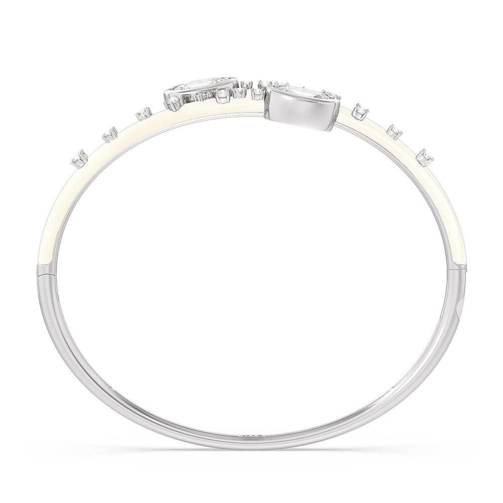 Open Bypass Half Bangle in Ceramic with Frost Cut Diamond in 14KT White Gold view 2
