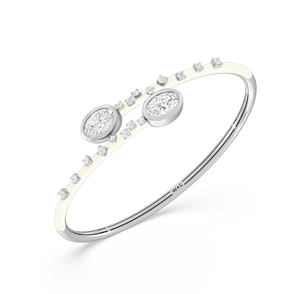Open Bypass Half Bangle in Ceramic with Frost Cut Diamond in 14KT White Gold view 3
