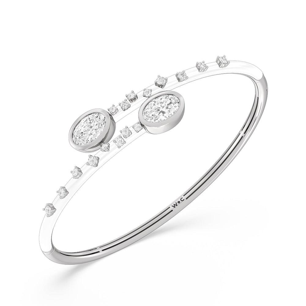 Open Bypass Half Bangle in Ceramic with Snow Cut Diamond in 14KT White Gold view 3
