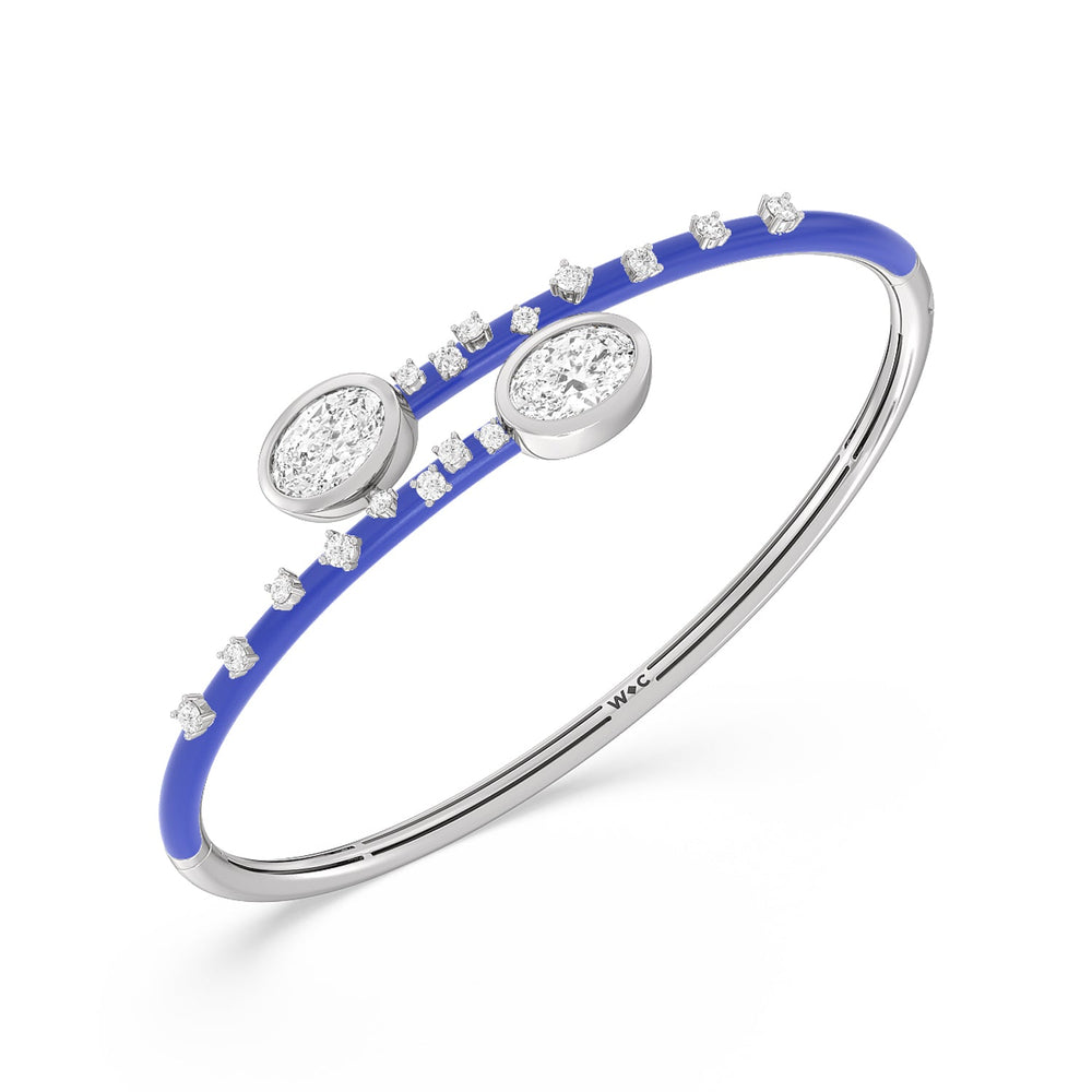 Open Bypass Half Bangle in Ceramic with Cobalt Cut Diamond in 14KT White Gold view 3
