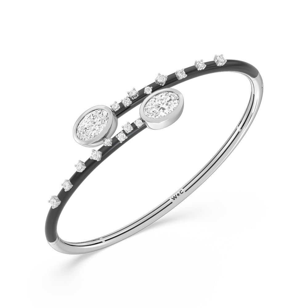 Open Bypass Half Bangle in Ceramic with Midnight Cut Diamond in 14KT White Gold view 3
