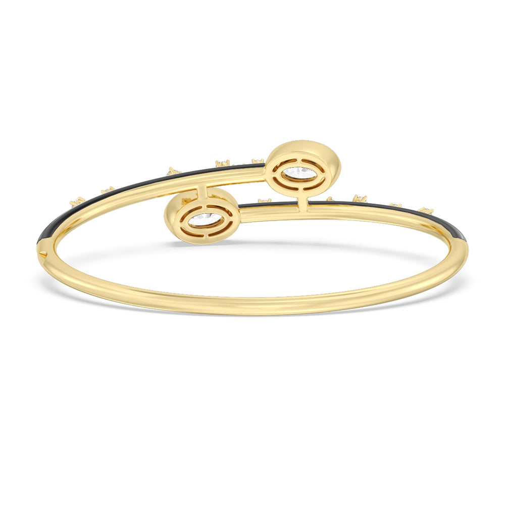 Open Bypass Half Bangle in Ceramic with Midnight Cut Diamond in 14KT Yellow Gold view 4
