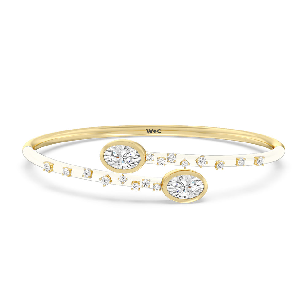 Open Bypass Half Bangle in Ceramic with Frost Cut Diamond in 14KT Yellow Gold view 1
