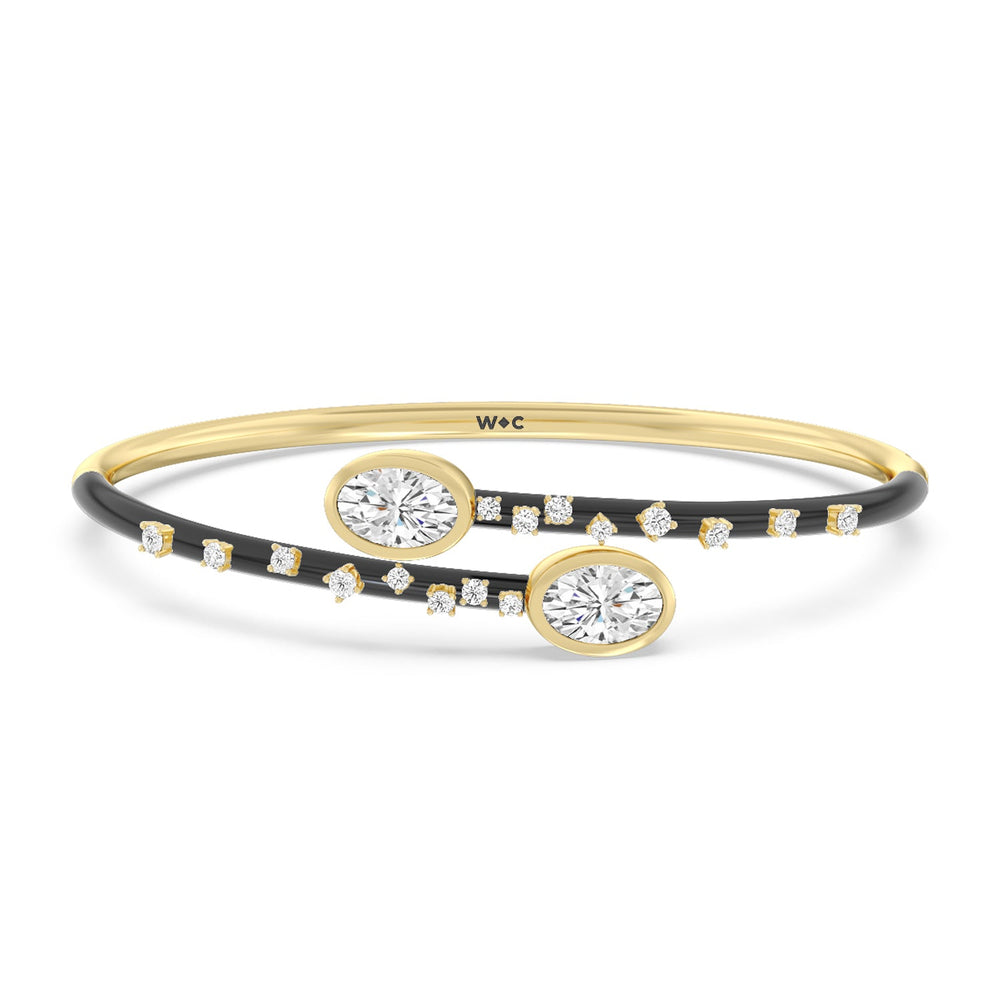 Open Bypass Half Bangle in Ceramic with Midnight Cut Diamond in 14KT Yellow Gold view 1
