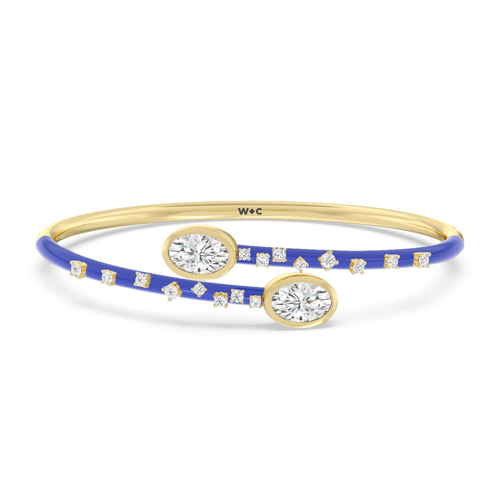 Open Bypass Half Bangle in Ceramic with Cobalt Cut Diamond in 14KT Yellow Gold view 1
