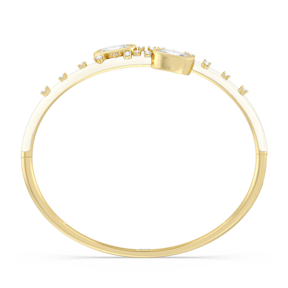 Open Bypass Half Bangle in Ceramic with Frost Cut Diamond in 14KT Yellow Gold view 2
