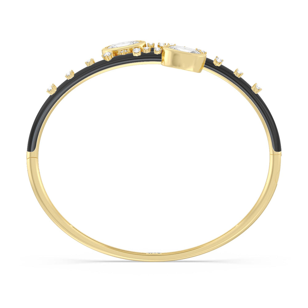 Open Bypass Half Bangle in Ceramic with Midnight Cut Diamond in 14KT Yellow Gold view 2

