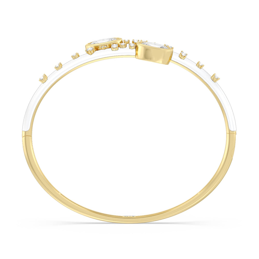 Open Bypass Half Bangle in Ceramic with Snow Cut Diamond in 14KT Yellow Gold view 2
