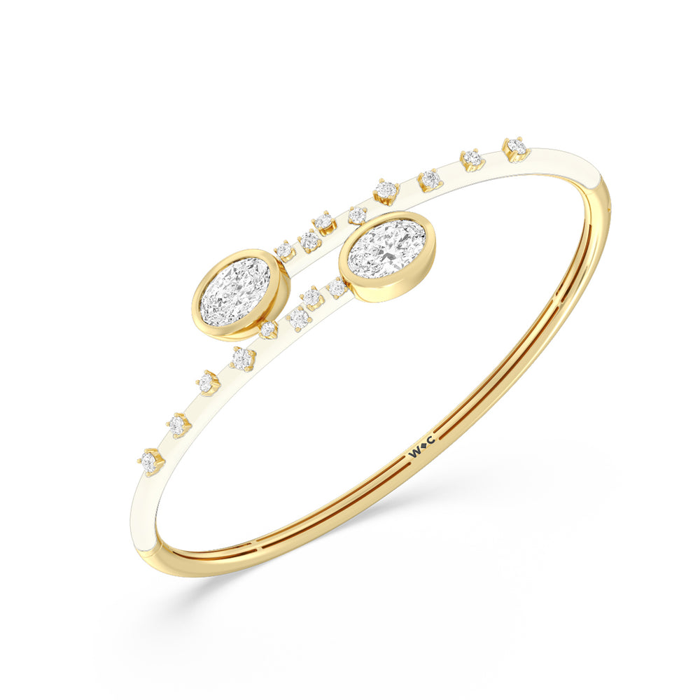 Open Bypass Half Bangle in Ceramic with Frost Cut Diamond in 14KT Yellow Gold view 3
