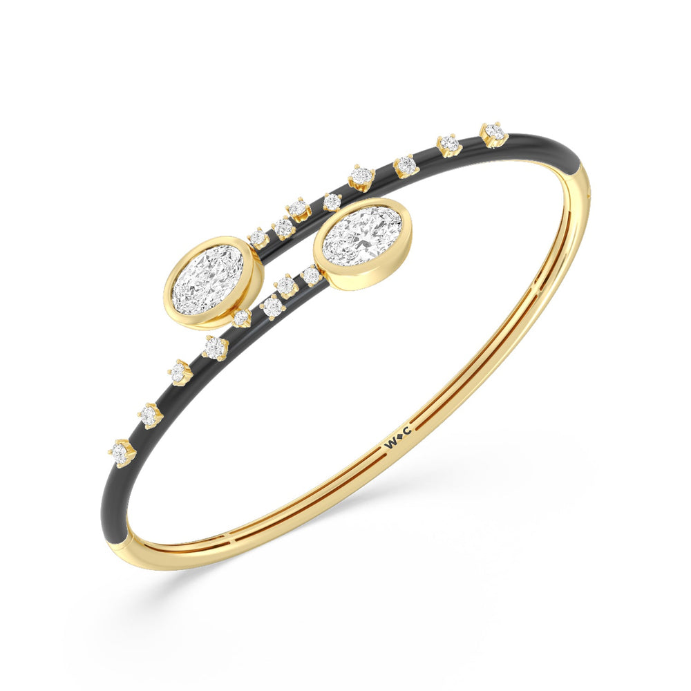 Open Bypass Half Bangle in Ceramic with Midnight Cut Diamond in 14KT Yellow Gold view 3
