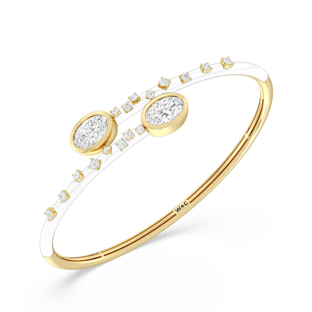 Open Bypass Half Bangle in Ceramic with Snow Cut Diamond in 14KT Yellow Gold view 3

