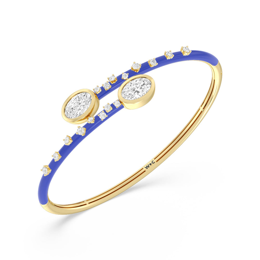 Open Bypass Half Bangle in Ceramic with Cobalt Cut Diamond in 14KT Yellow Gold view 3
