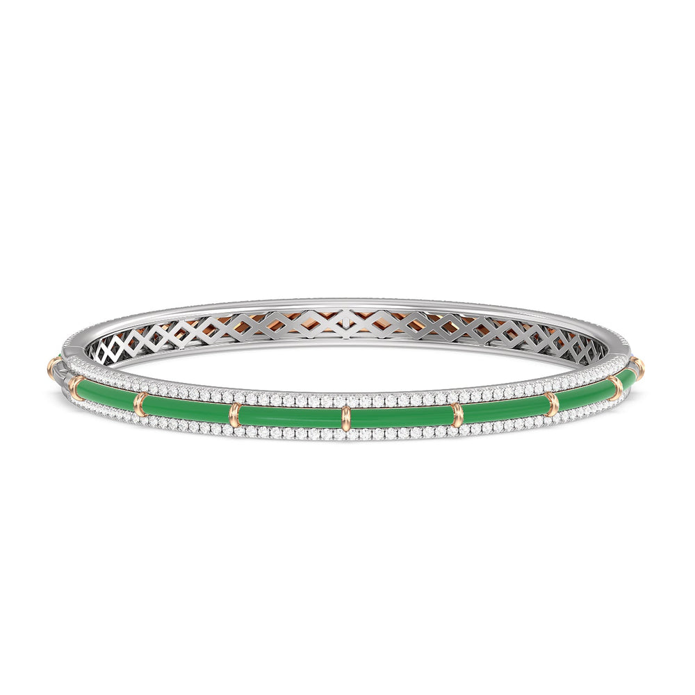 Half Pave Border Bangle in Ceramic with Evergreen Cut Diamond in 14KT White & Rose Gold view 4
